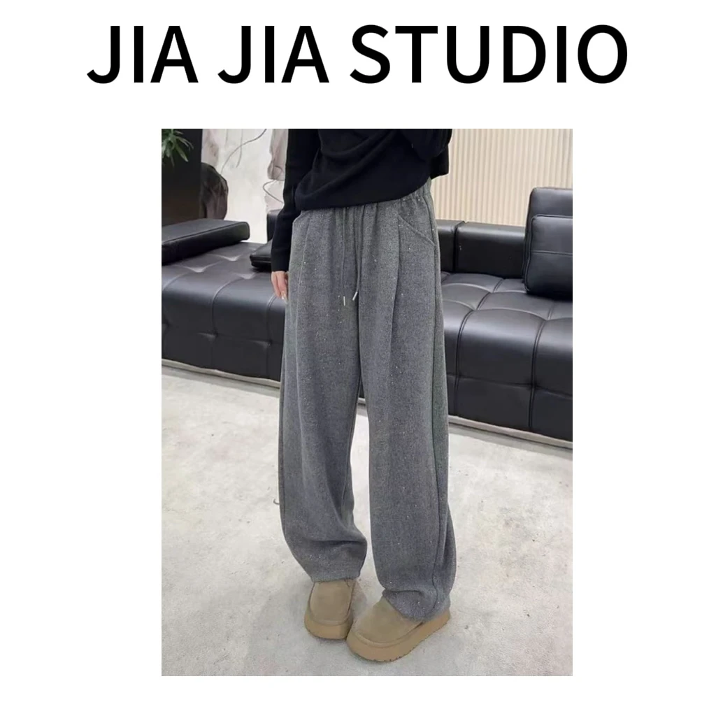 嘉嘉推荐#35229【重磅定制 冬季加绒加厚】时尚百搭细闪休闲裤