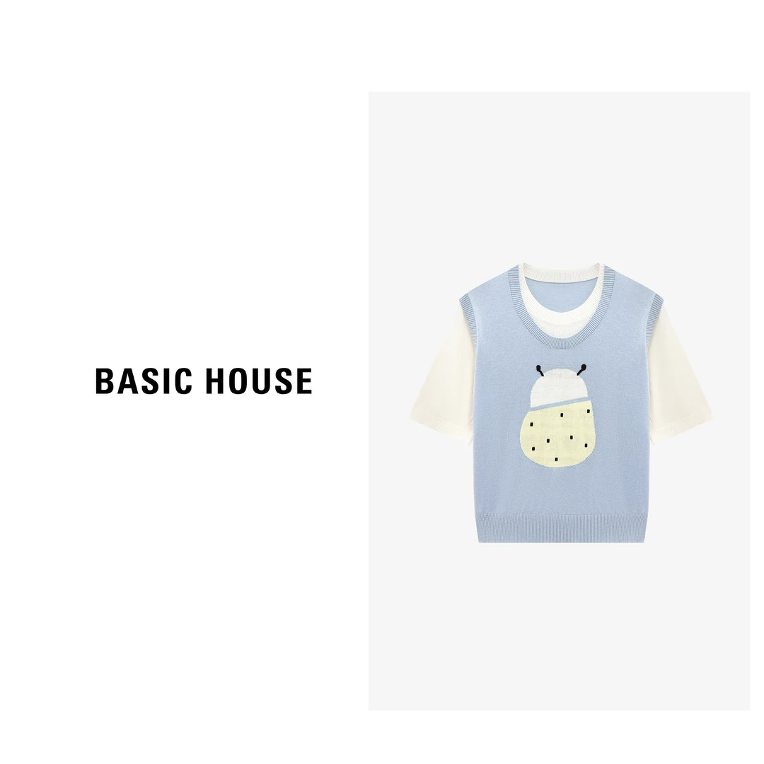 Basic House/百家好夏季休闲卡通假两件针织衫-B0625H5T522