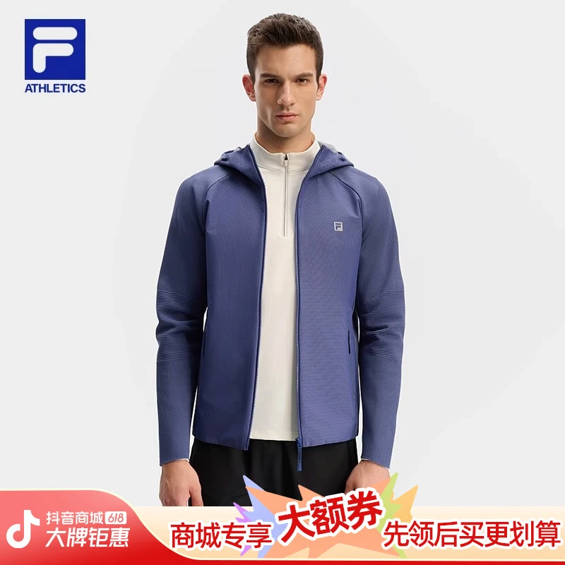 FILA斐乐男装春季健身户外时尚运动拼接连帽外套A11M441704F