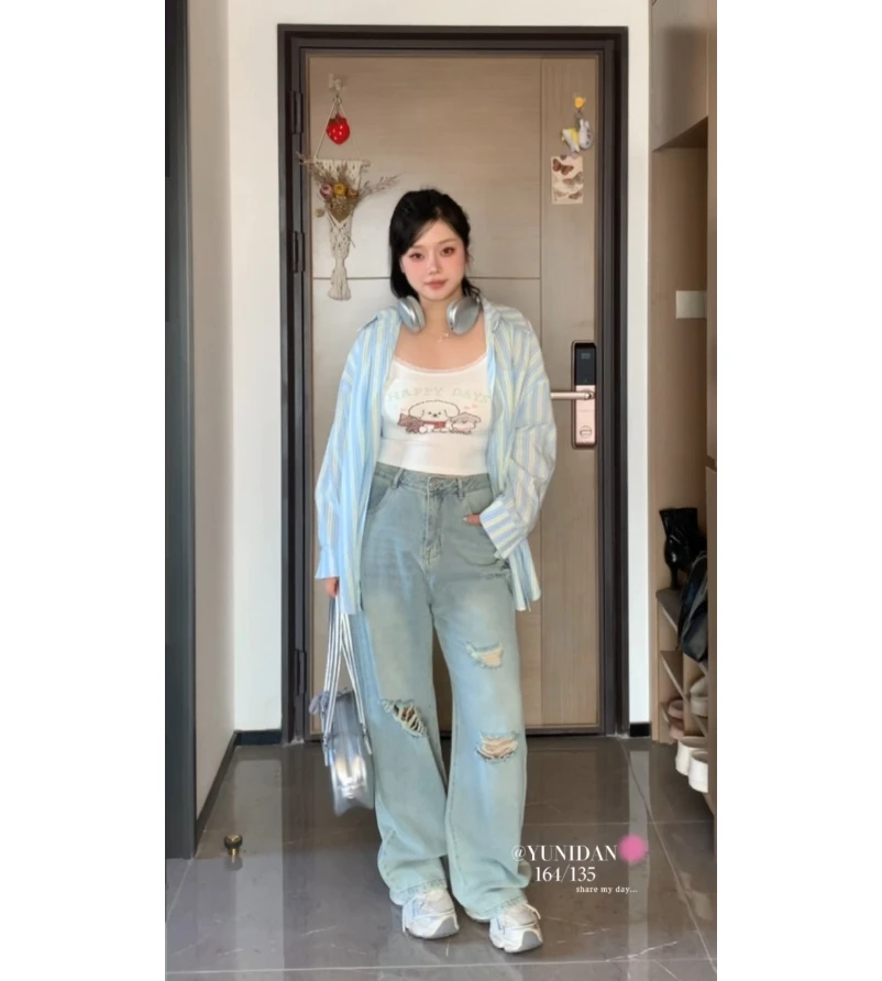 芋泥弹【自由秘境/衬衫】大码女装微胖mm显瘦条纹减龄衬衫上衣夏季