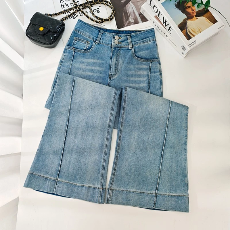 【8001】浅色显瘦微辣牛仔裤女百搭春款新款高腰阔腿裤女垂感小个子