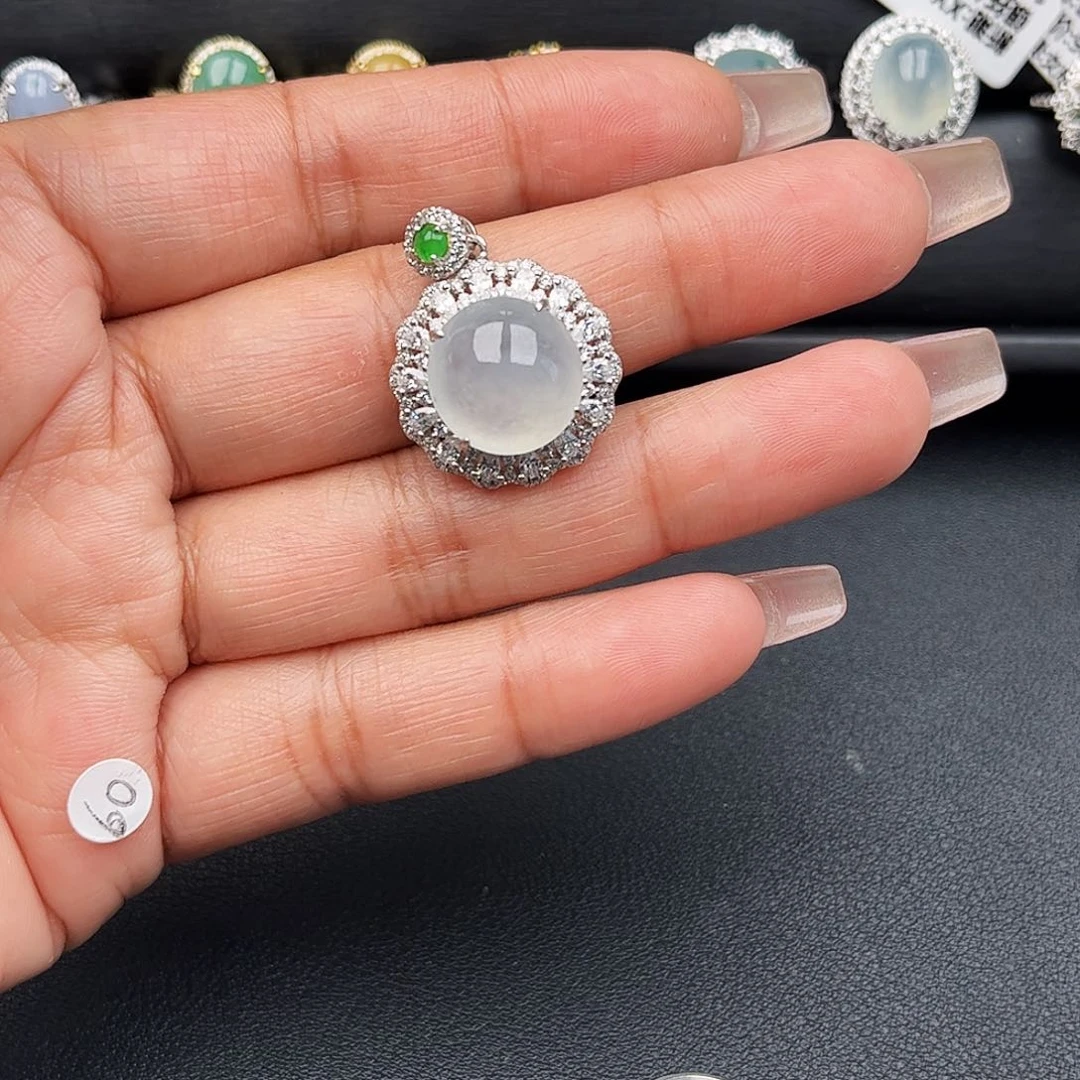 翡翠戒指银S925镶嵌缅甸天然A货翡翠吊坠