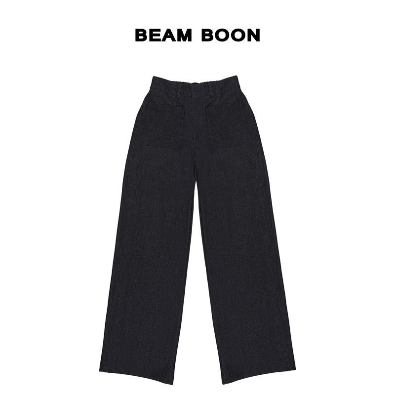Beam Boon|【麦芽裤】定织仿牛仔质感口袋极简通勤直筒阔腿裤