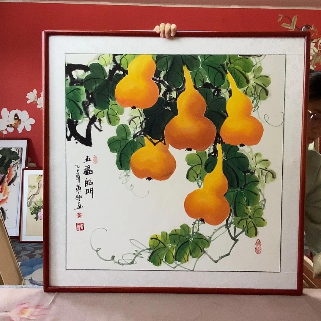国画手写手绘国画作品带框包邮82✖️82