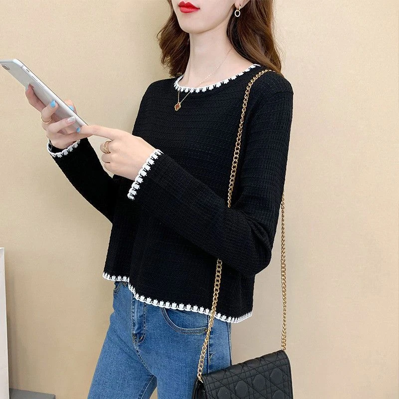 2025初秋新款百搭针织打底衫女装韩版T恤显瘦复古小香风外穿上衣