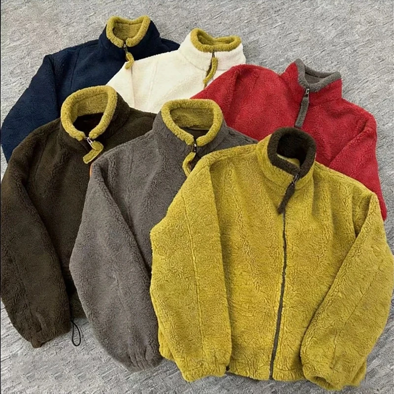 冬季新款加厚撞色毛绒外套女韩版宽松百搭保暖女士上衣