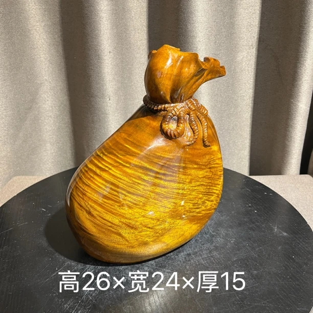 正宗金丝楠木小叶桢楠 整木整雕满水波钱袋子 底部闻香