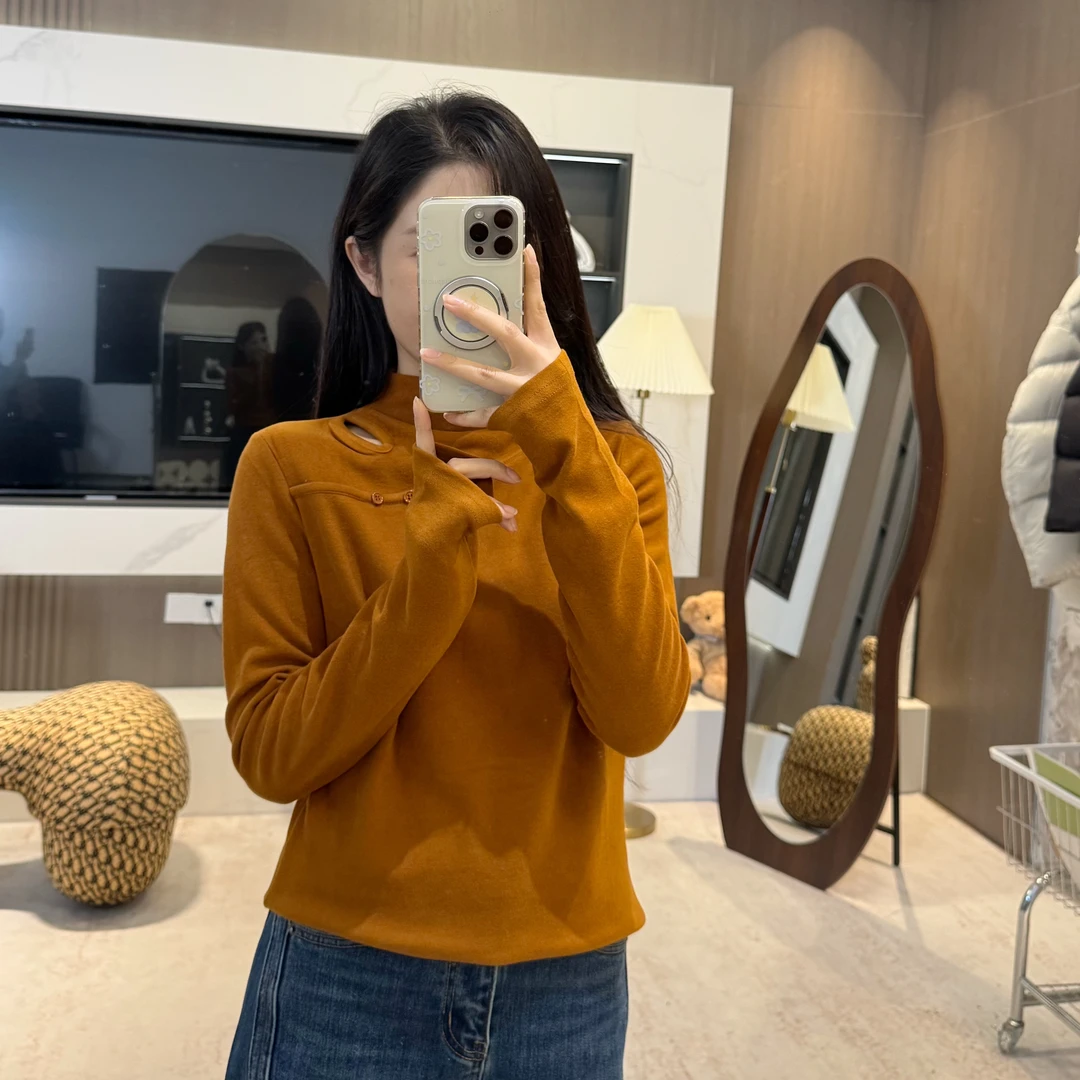 宿慕SUMU 设计感时尚半高领软糯磨绒打底衫10-21冬季保暖上衣1660