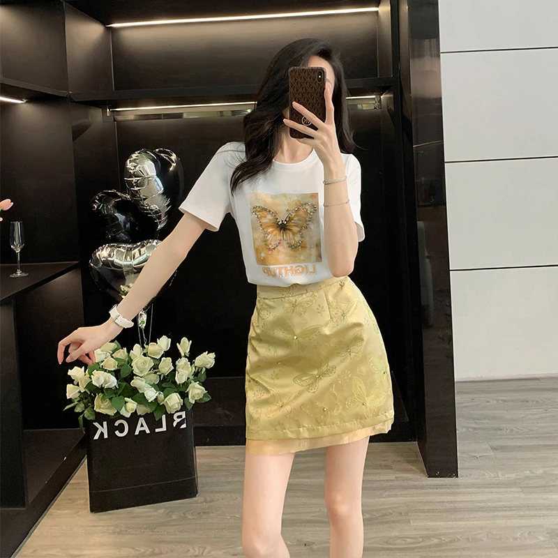 休闲时尚套装女夏季2025新款网红爆款气质半身裙小香风裙子两件套