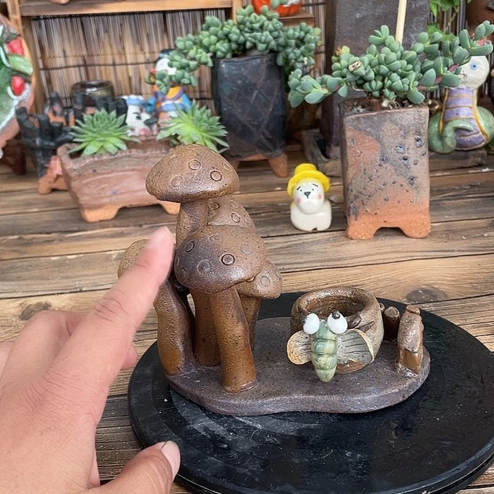 伲***偶福利一套处理的手工粗陶高温花盆