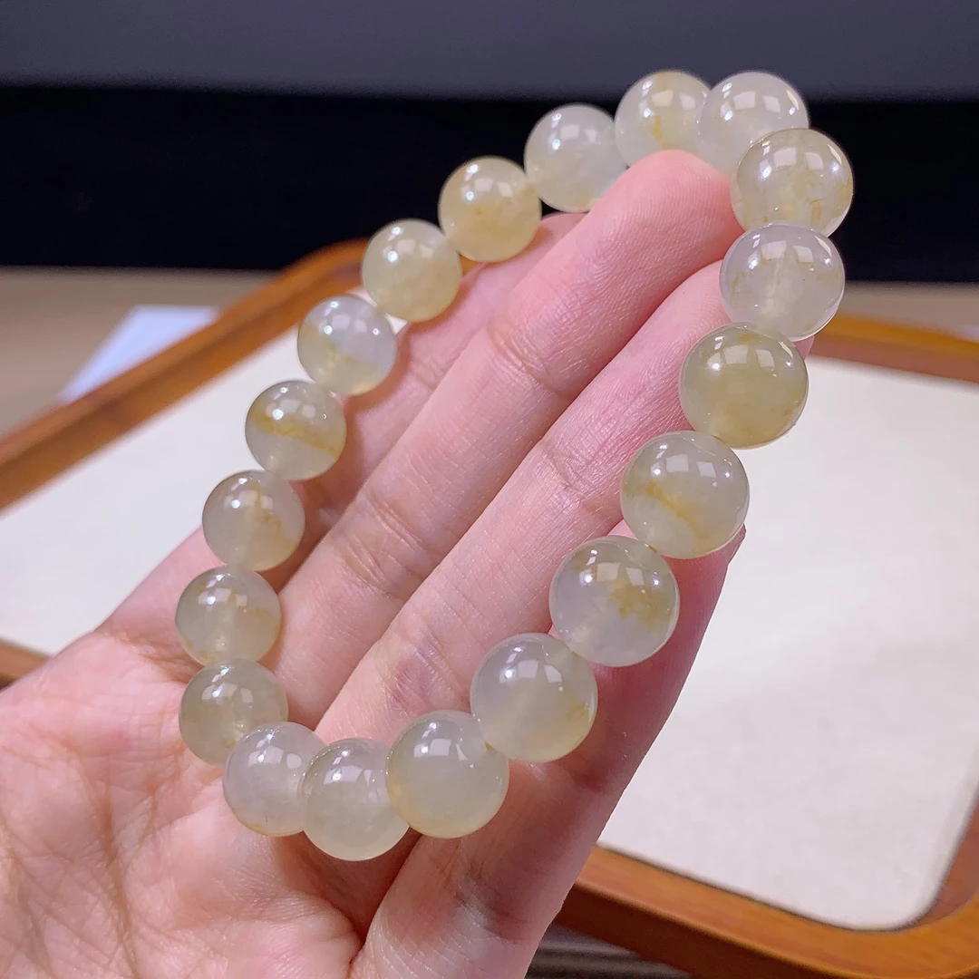 7.1-8-缅甸天然翡翠A货 女款黄翡手串尺寸:10mm 19颗粒