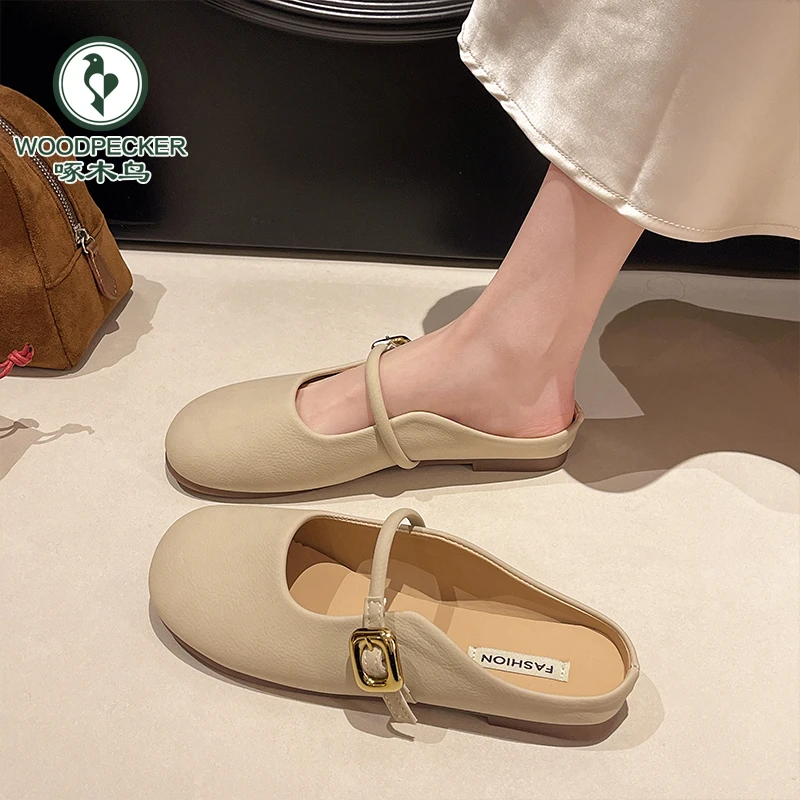 啄木鸟包头半拖鞋女夏季外穿仙女风晚晚温柔休闲软底平底穆勒凉拖
