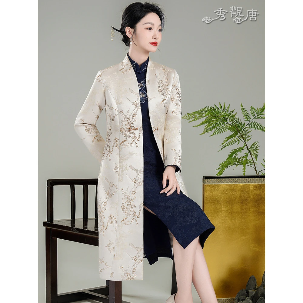 秀观唐金鹊2025冬装春季改良新中式国风女装风衣旗袍唐装外套大衣