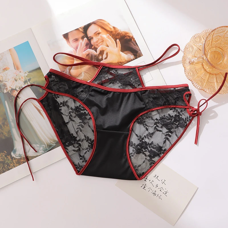 欧美轻奢蕾丝女性感美腰美臀纯欲风时尚中低腰细带火辣女士三角裤