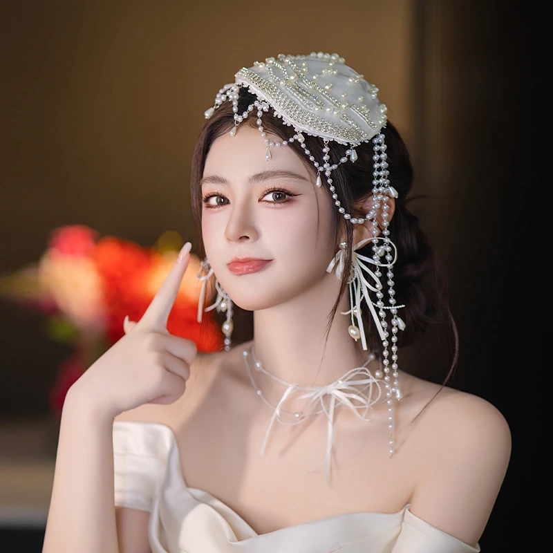 合金布艺婚庆饰品 新娘高级感结婚珍珠礼服轻奢优雅头饰品MC3208