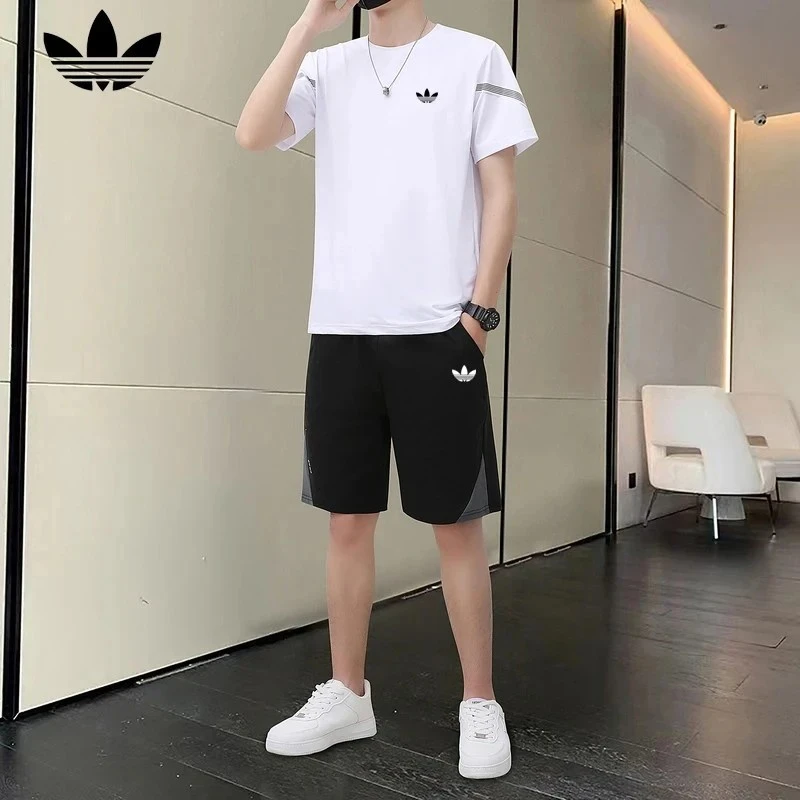 阿迪精选速干百搭运动套装t恤套头短袖穿搭休闲潮流男夏季透气