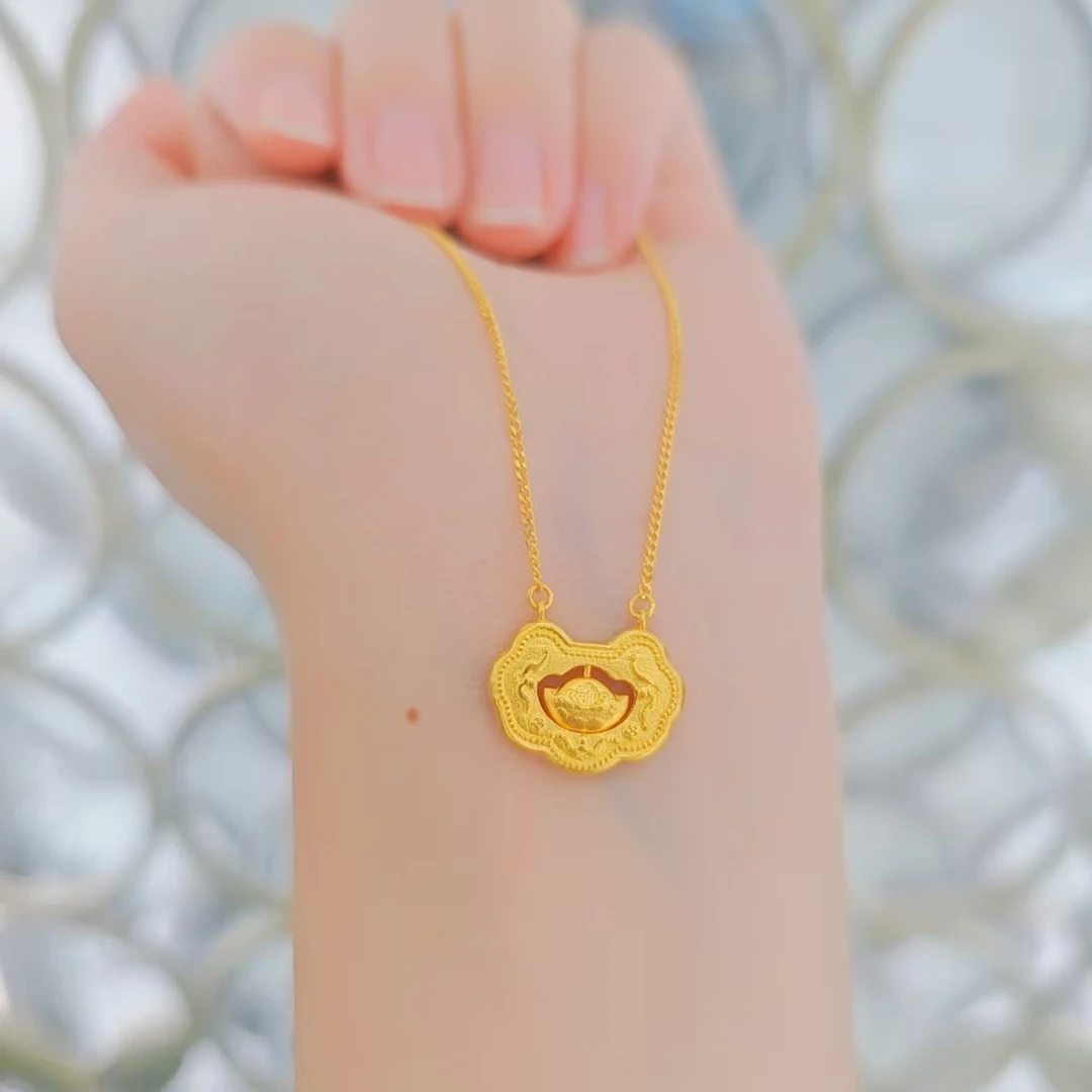 足金999金元宝如意锁黄金套链时尚百搭黄金首饰项链