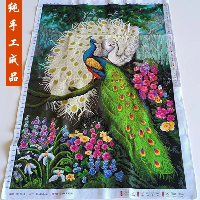 绿光森林十字绣成品不带框纯手工出售已绣好2023新款客厅玄关孔雀
