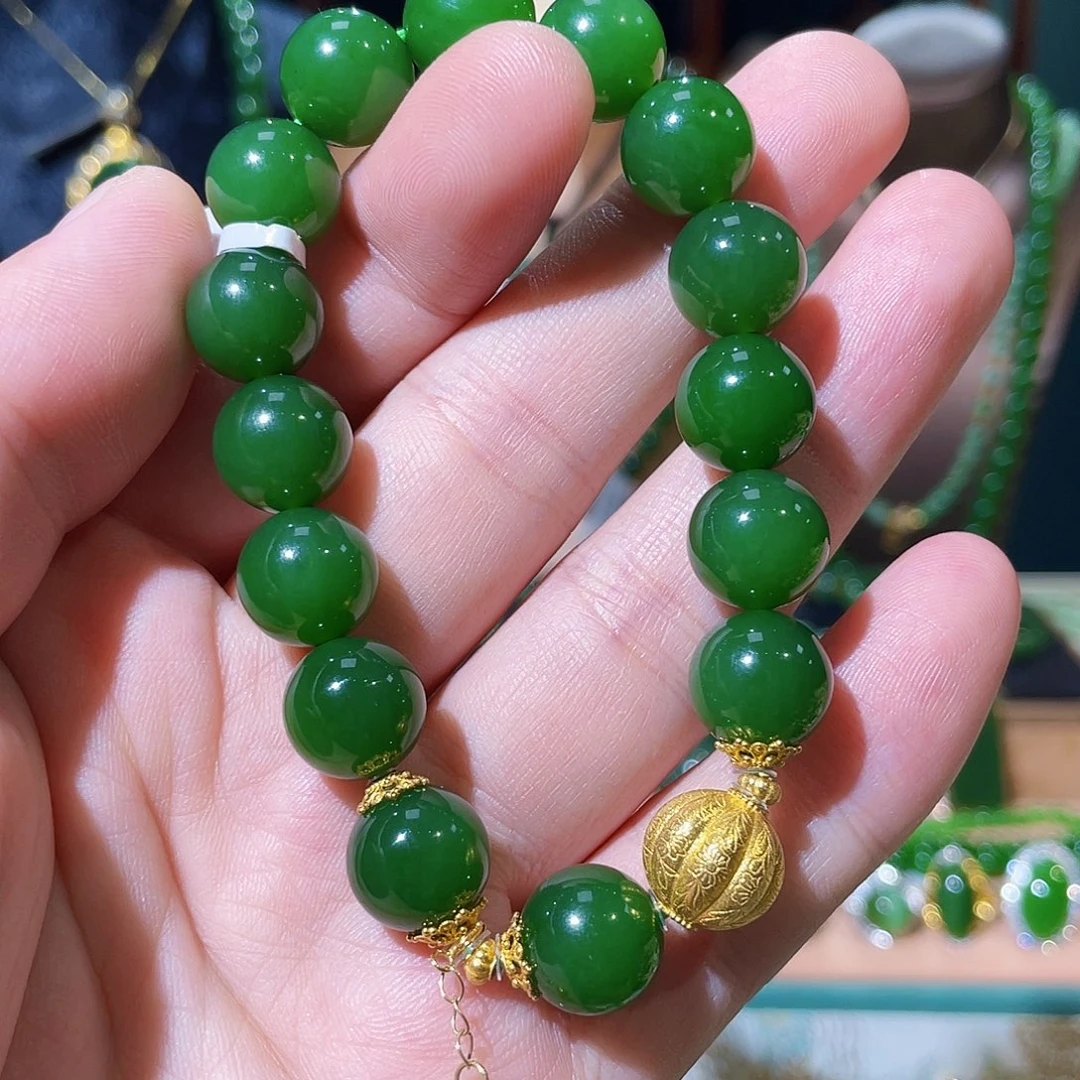 和田玉（碧玉）18K金镶嵌手串