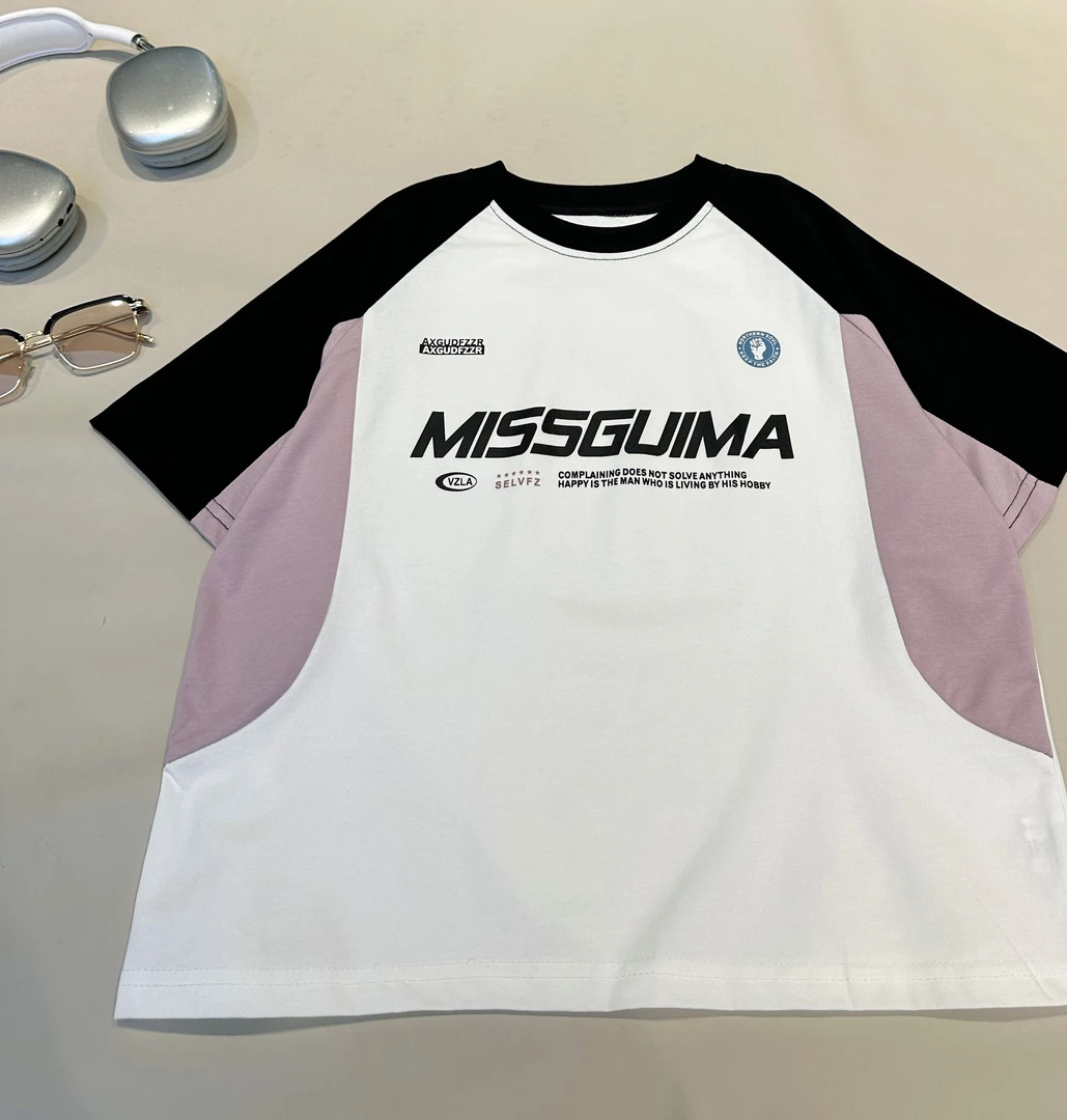 小白姐简约童装店铺儿童夏装拼接薄款短袖T恤中大童半截袖 25389