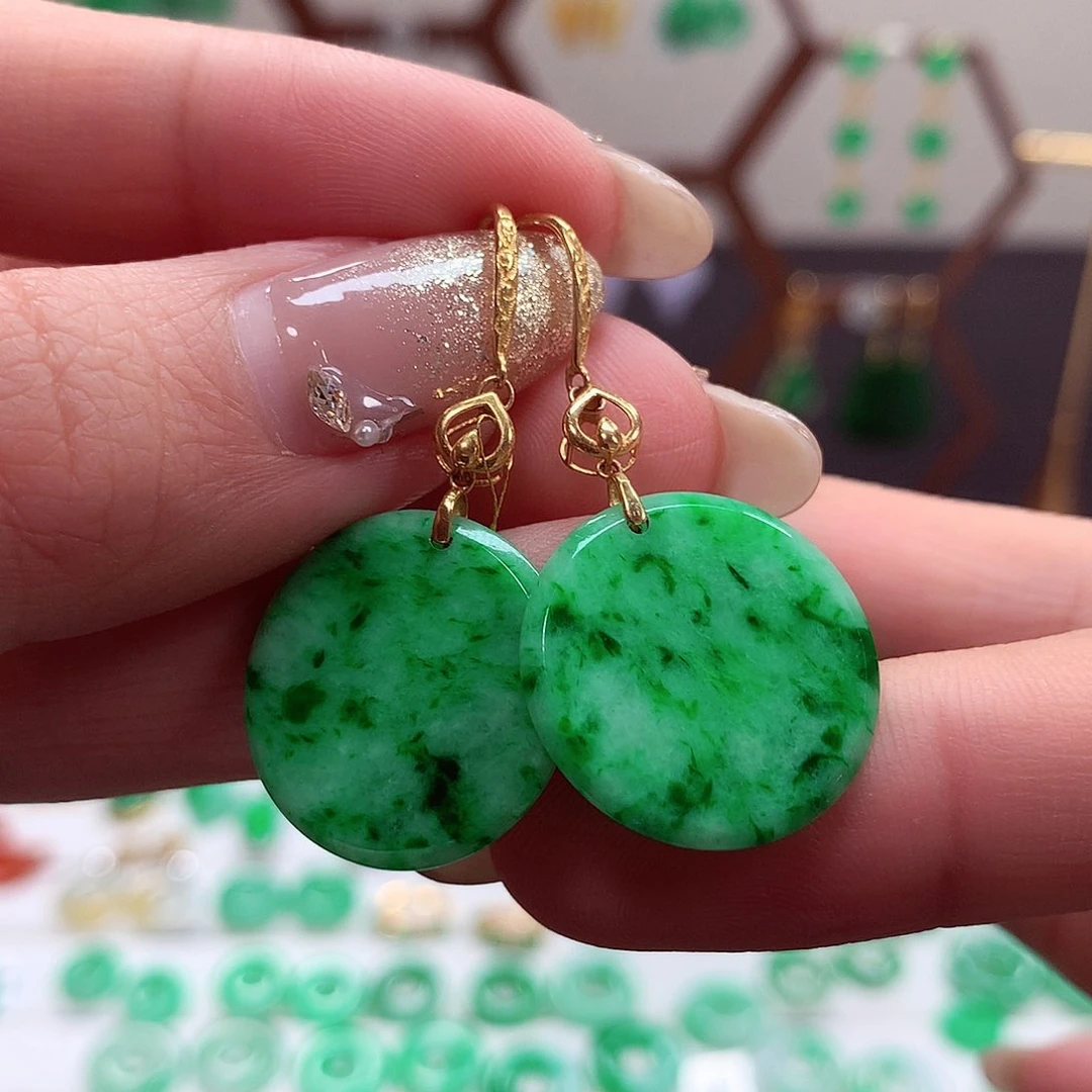 翡翠耳饰18K金镶嵌天然翡翠