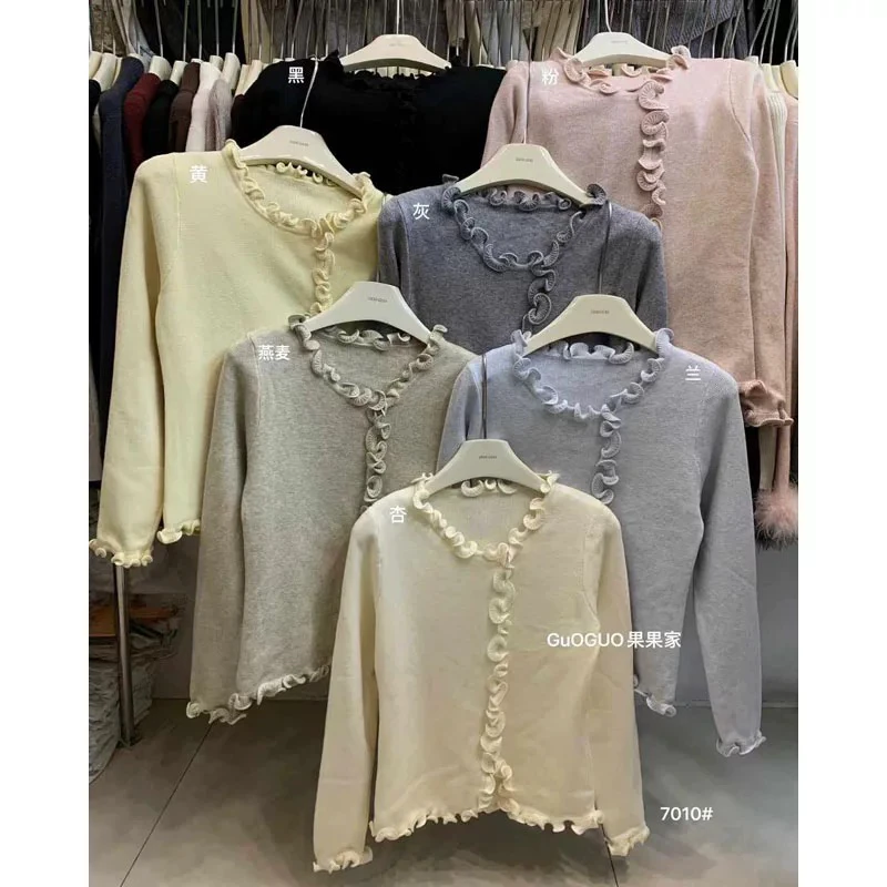 木耳边针织衫修身长袖百搭秋冬打底上衣071