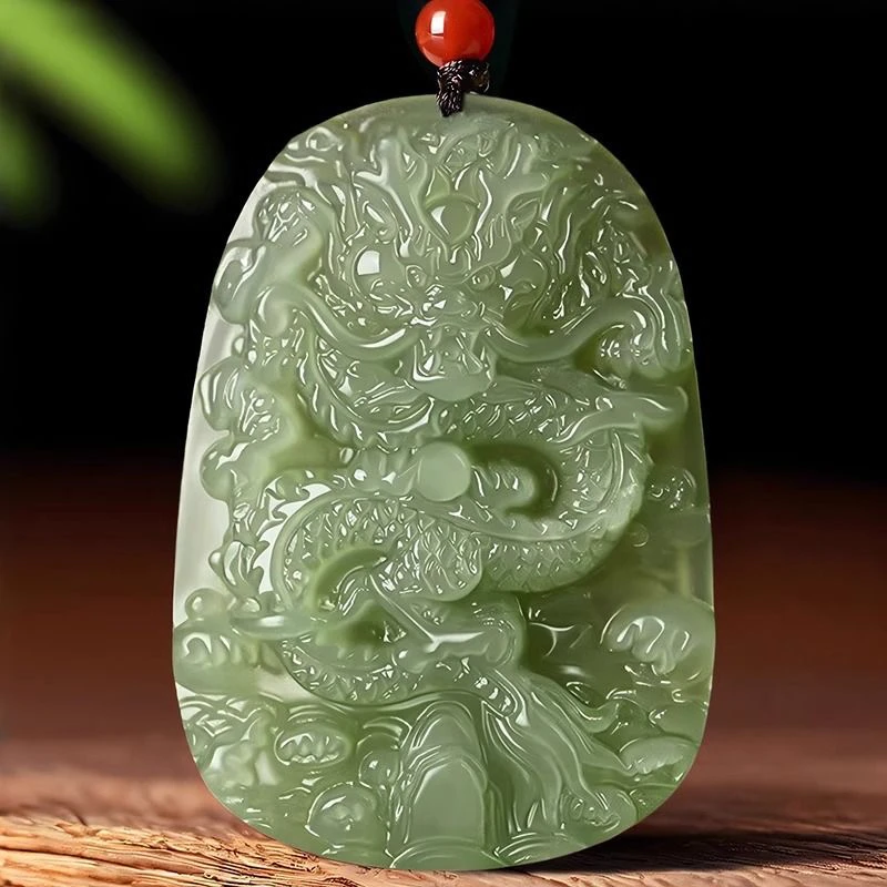天然和田玉龙牌吊坠本命年生肖龙玉牌男女款青白玉龙腾四海霸气龙