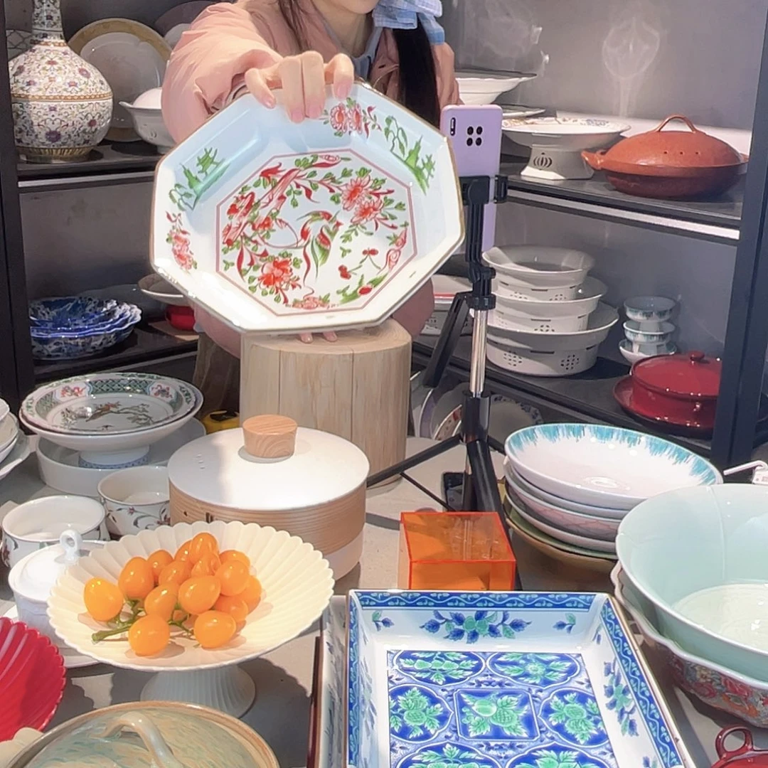 瓷9寸八边赤焰花高温瓷