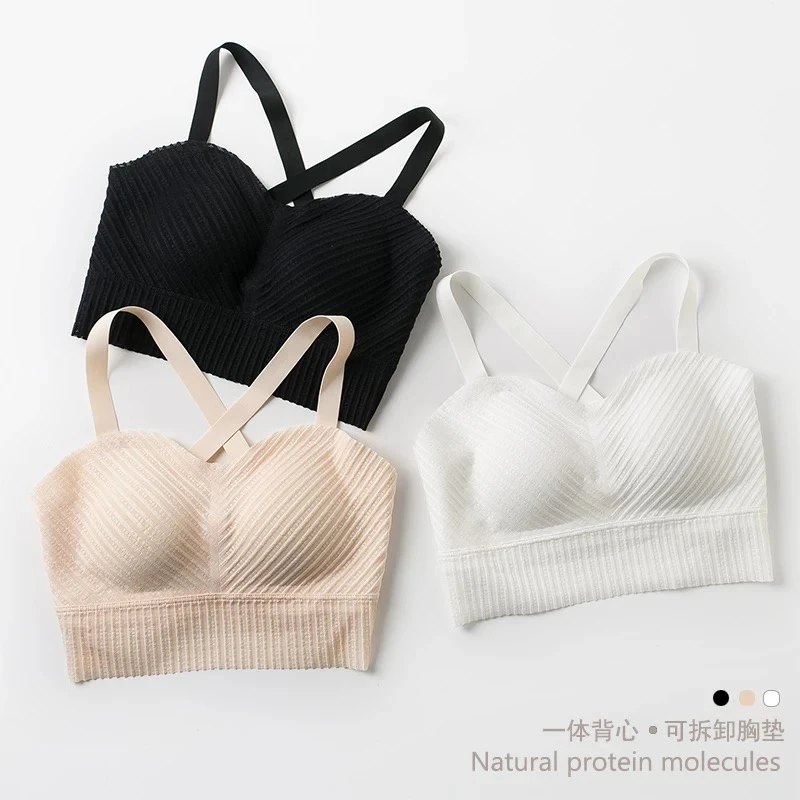 【大表姐专属】乳胶杯立体泡泡条纹蕾丝美背无痕背心运动文胸0029