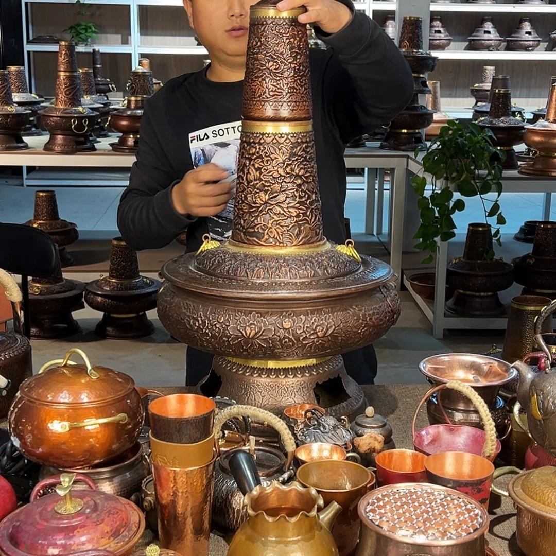 38cm牡丹木炭圆肚带拔火筒清汤