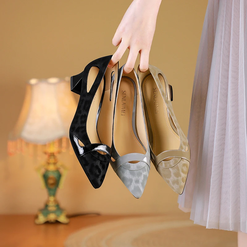 【年中特惠】牛皮/4公分/34-42/9177春夏新款浅口镂空单鞋大码中跟