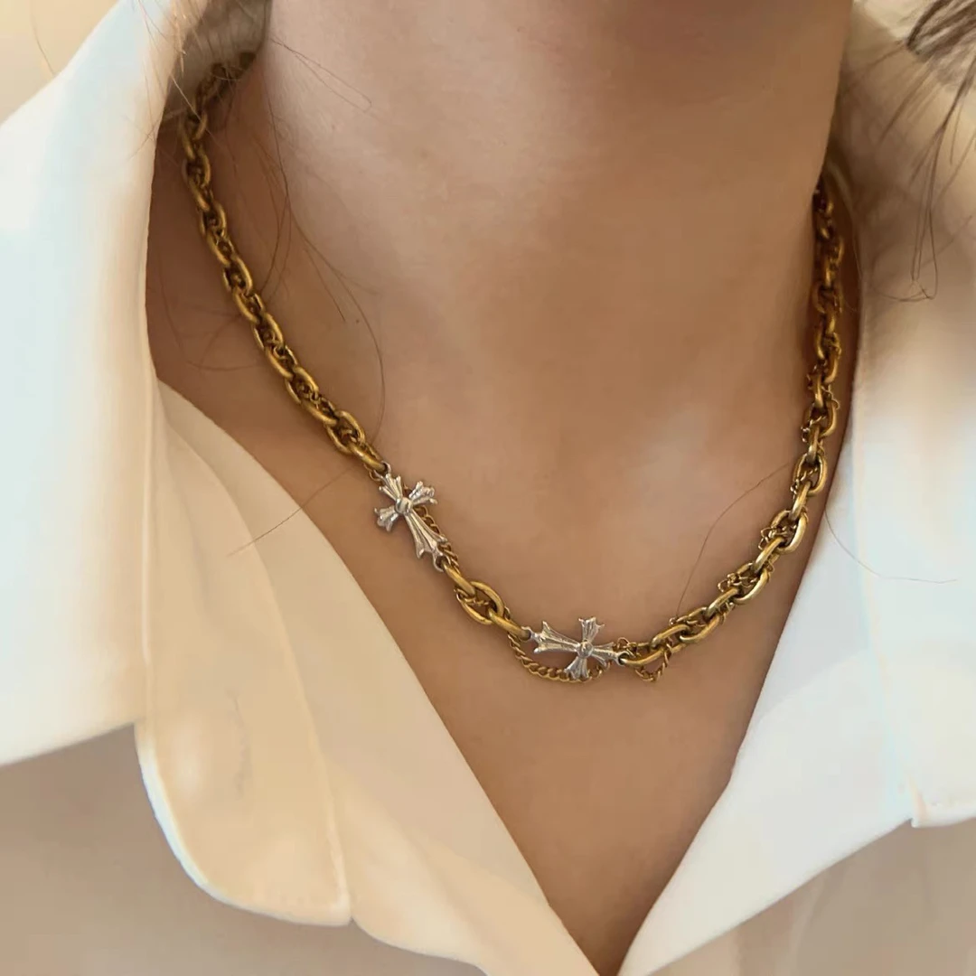 铜合金项链 0825时尚气质复古做旧古金色金属风克克百搭项链