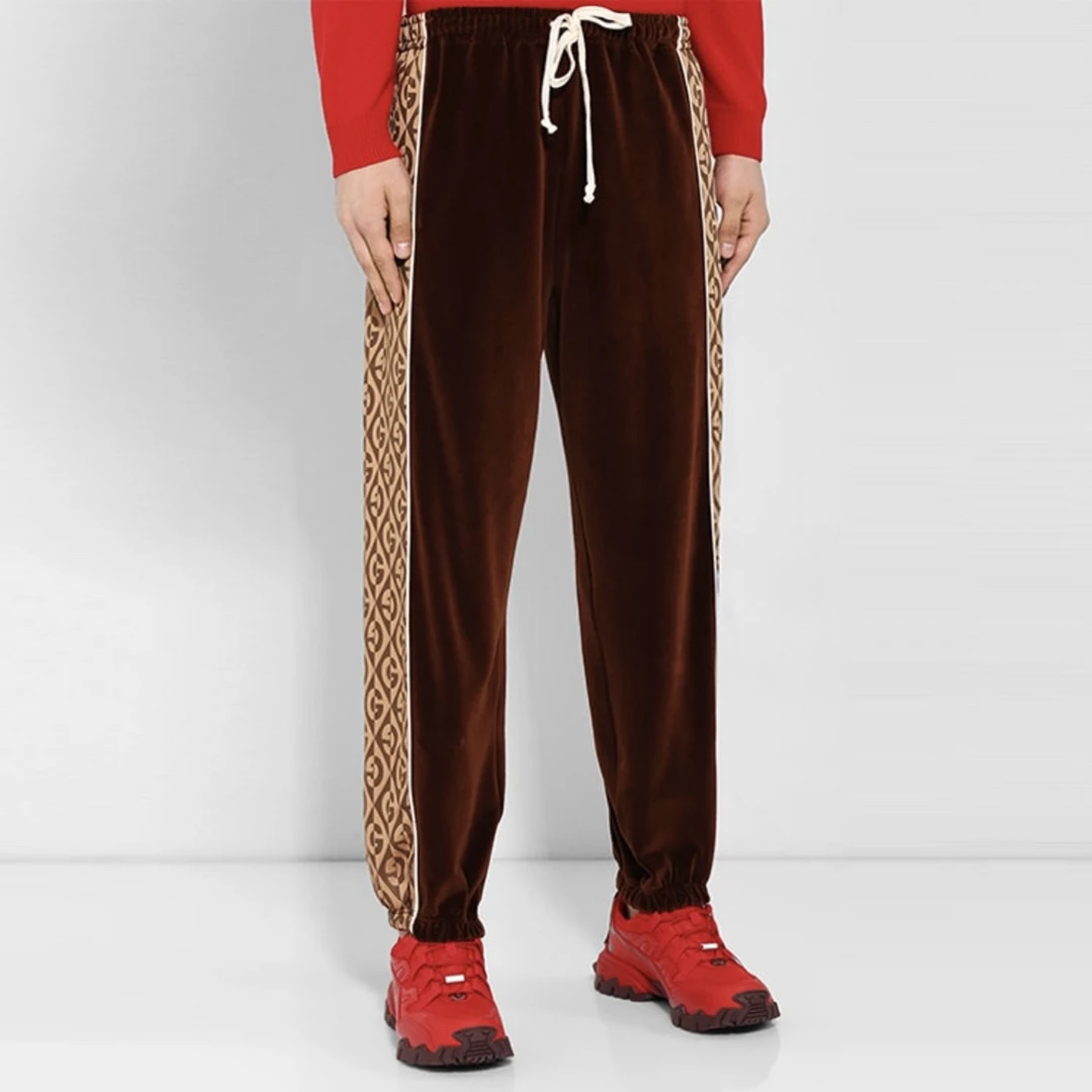 99新 GUCCI/古驰 6690/棕色丝绒运动裤/L码/全新带吊/存放痕迹