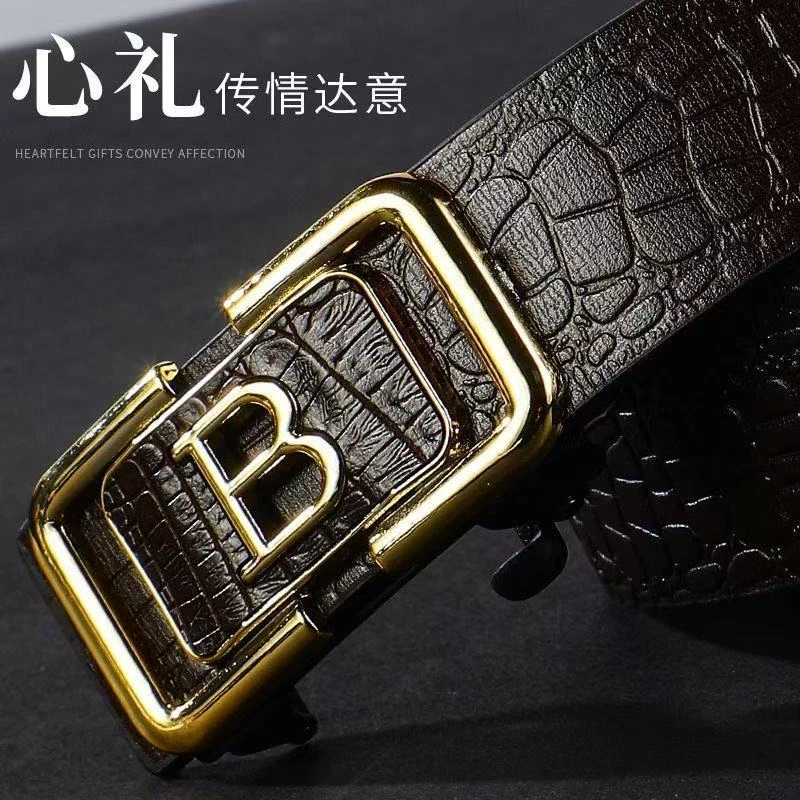 【男士潮流】自动扣B字腰带鳄鱼纹皮带仿真皮商务休闲年轻人裤腰带