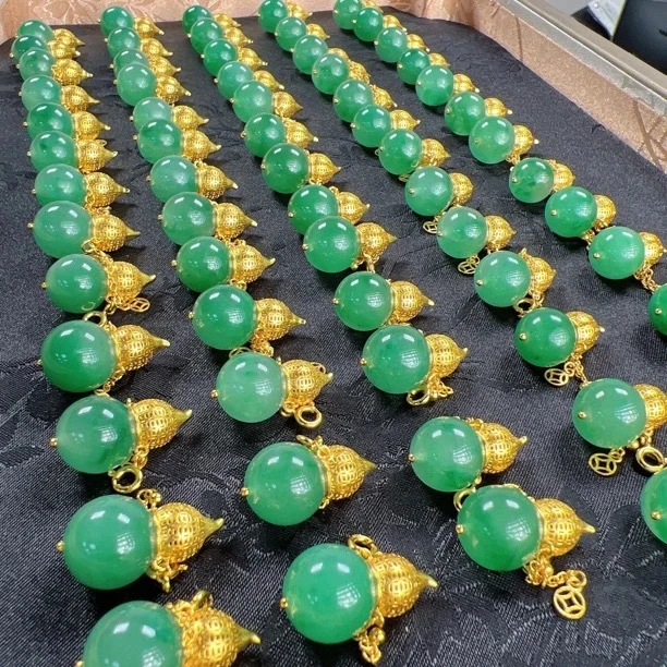 【爱上翠】天然玉石非洲翠s925银镀金镶葫芦吊坠 多样性发货