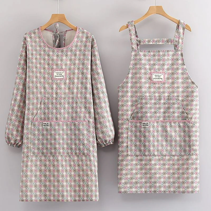 四叶草竹节棉围裙罩衣家用厨房透气上班工作服均码（80—160斤）