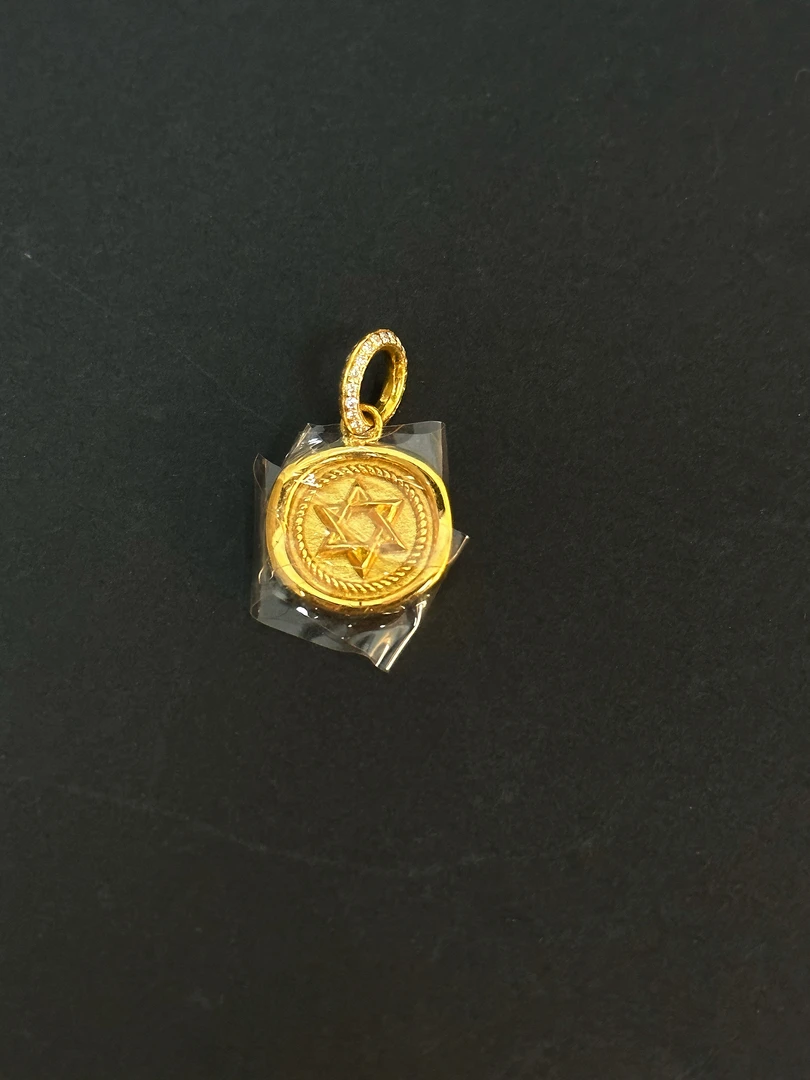 足金999芒星5G黄金克罗莫桑钻镶嵌吊坠