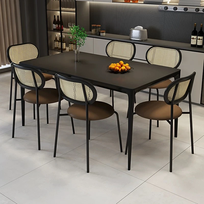 意式极简铝合金岩板西餐桌椅组合轻奢小户型家用长方形伸缩饭桌子