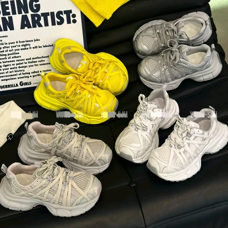 EJ复古老爹鞋2025年夏季新款厚底增高休闲运动网鞋网面拼接运动鞋