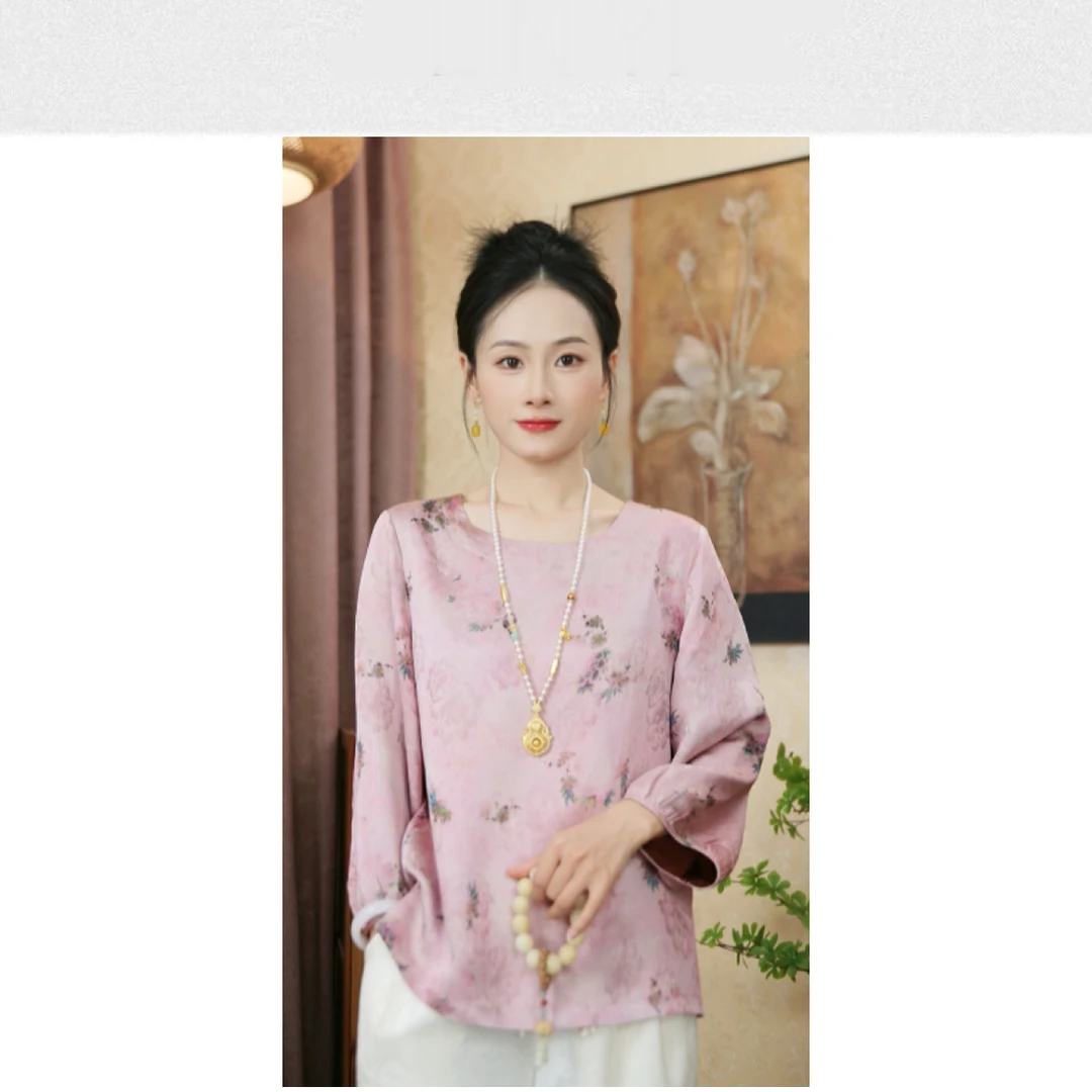 1053 新款中式国风时尚洋气压花显瘦休闲上衣