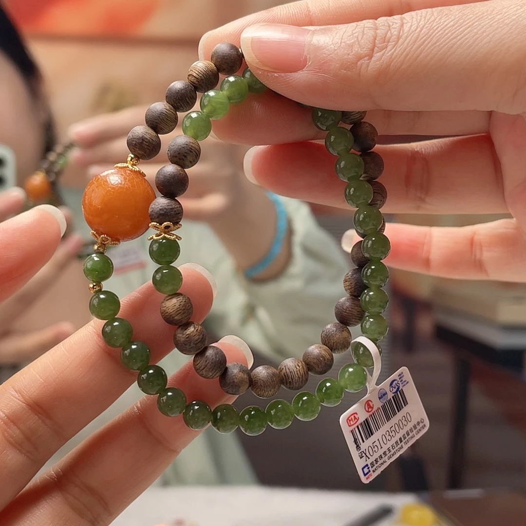 琥珀银S925镶嵌裸石手串