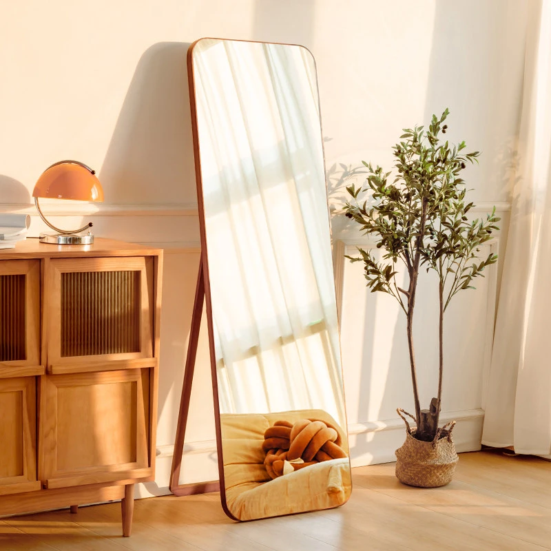 实木无框全身镜落地镜家用复古穿衣镜5mm防爆超白钢化玻璃试衣镜