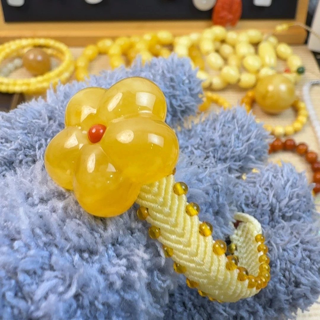 琥珀未镶嵌手绳天然俄料蜜蜡花朵手绳