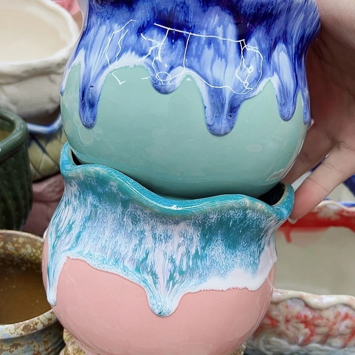 多肉绿植陶瓷花盆9.9包邮，有孔