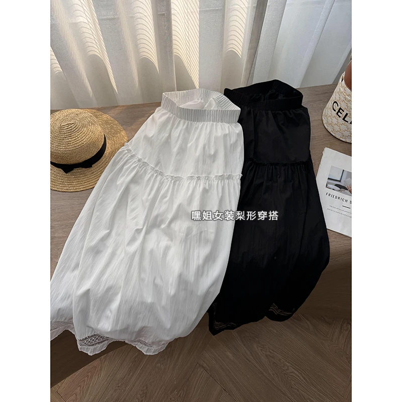 【C位裙】法式气质蕾丝拼接半身裙女夏季松紧腰A字显瘦百搭裙子