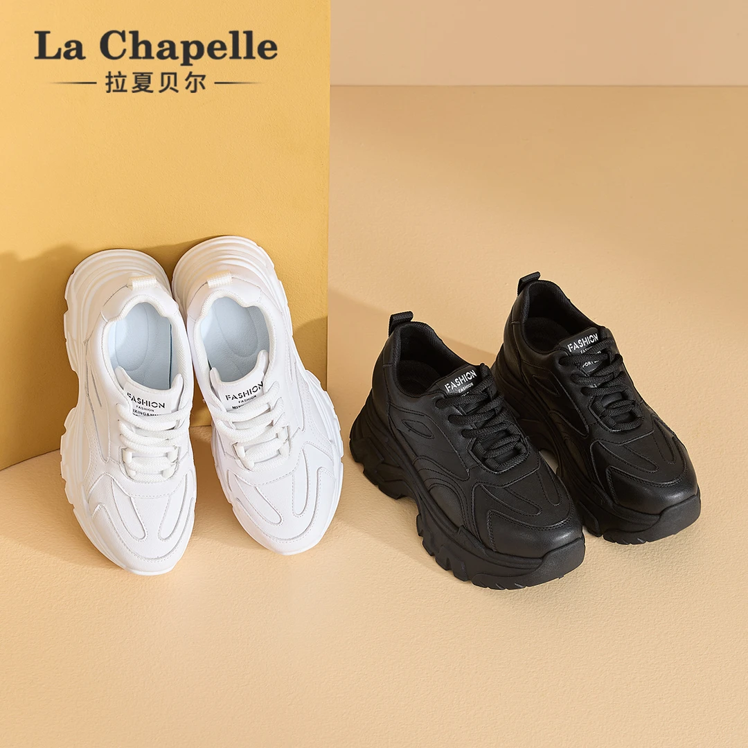 拉夏贝尔厚底老爹鞋女爆款2025新款轻便防滑透气运动休闲板鞋女