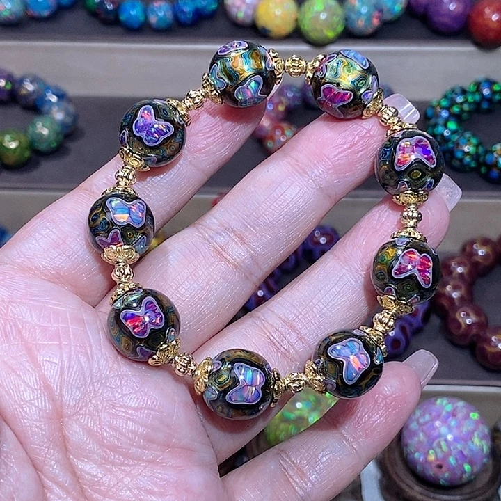 大漆珠1:2晕金千层九重蝶