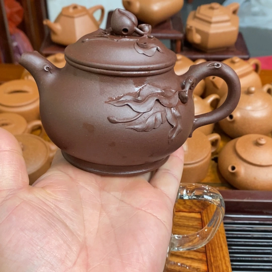紫砂茶壶紫砂壶老紫泥贴花潘壶