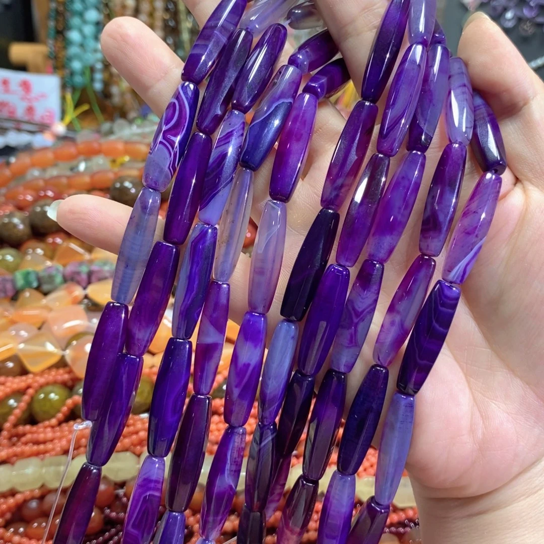 未镶嵌玛瑙/玉髓珠宝半成品紫玛瑙米珠一条卡8*30mm