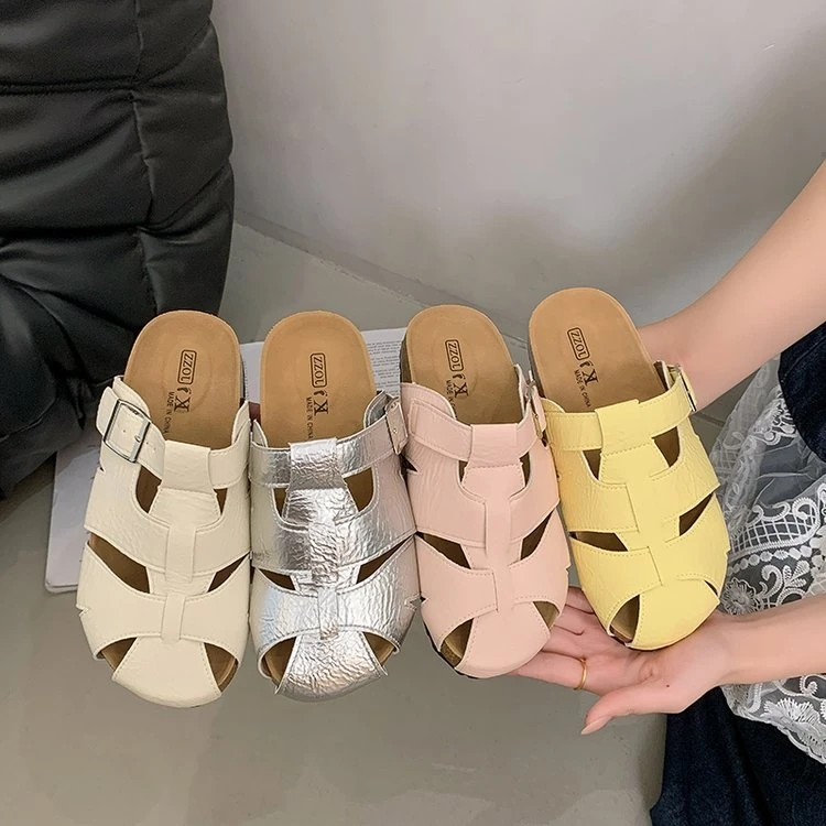 纯色镂空跟包头镂空韩版包头拖百搭洞洞ins英伦风复古博肯凉拖鞋